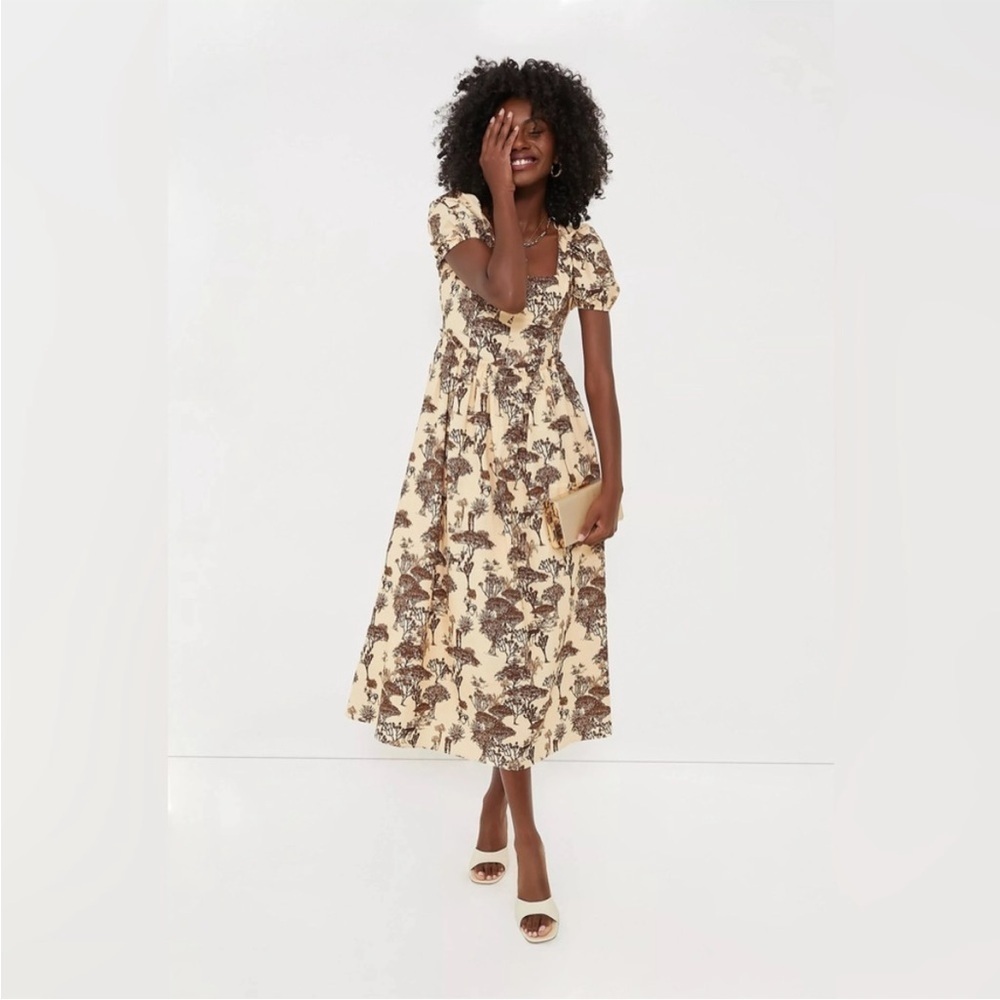 Tuckernuck Hyacinth House Brown Toile Camilla Corset Midi Dress Puff Sleeve Sz S - Picture 14 of 14